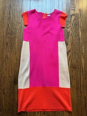 Joan Vass Hot Pink, Orange & Cream Colorblock Knit Dress